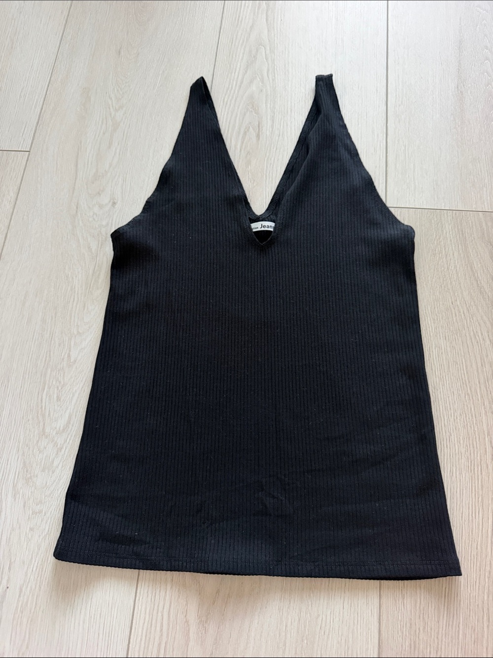 Reformation Black Ribbed V-Neck Tank